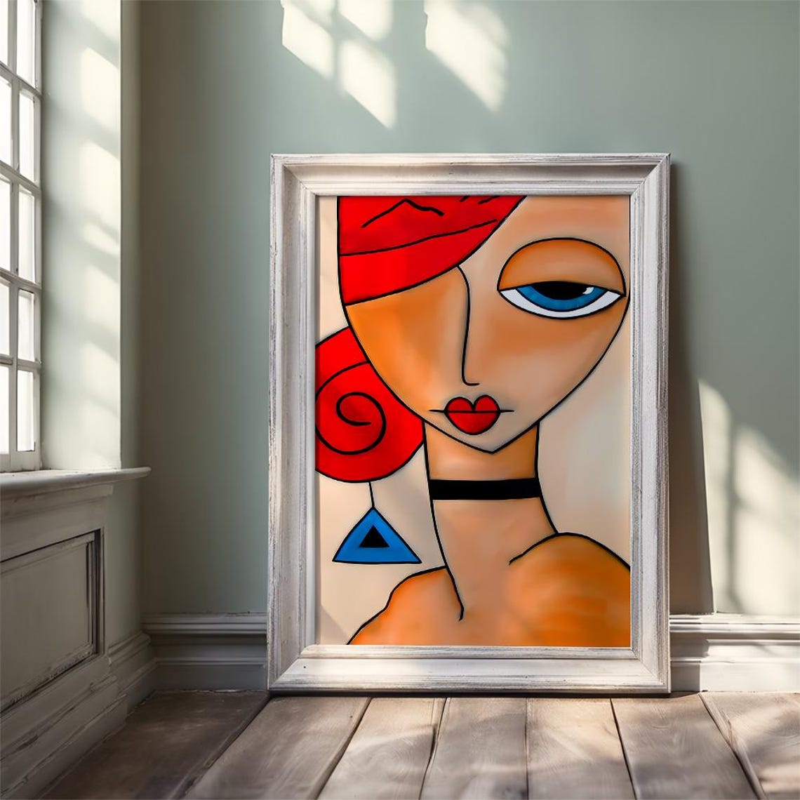 Female Cubist Painting Colorful Painting With Stylized Woman Face Figure Modern Abstract Art Geometric Design Painting With Cubist Touch - Image 3