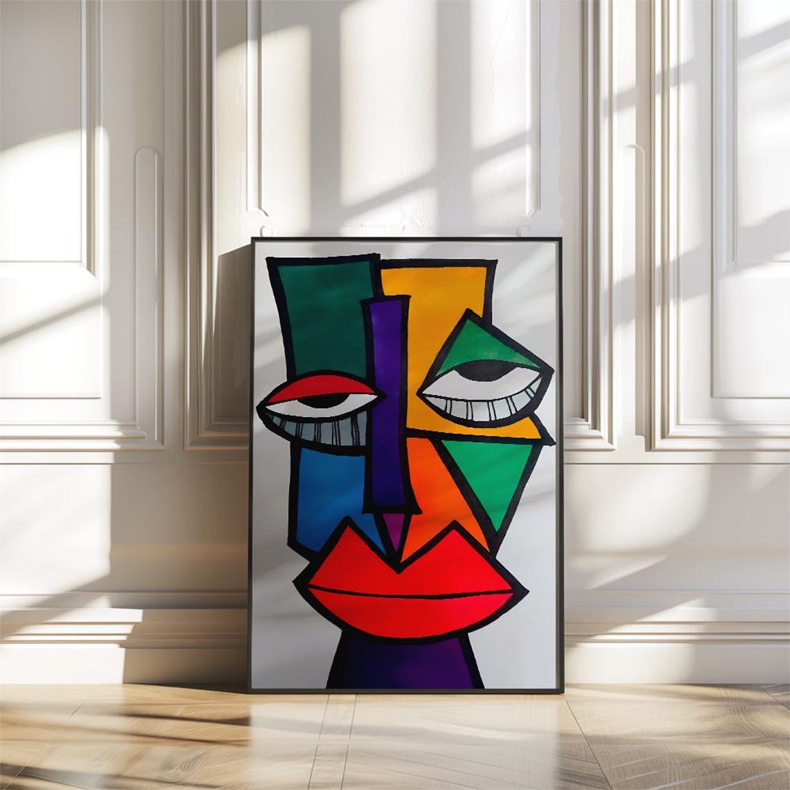 Abstract Face Cubist Art For Wall Decoration Cubism Style Painting With Vibrant Colors Modern Abstract Art Geometric Wall Art For Home - Image 3