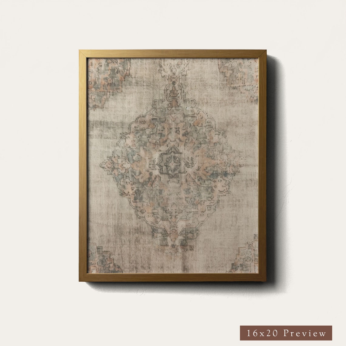 Faded Vintage Rug Tapestry Muted Medallion Textile Art Poster - Image 5