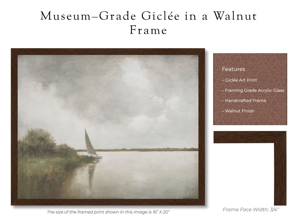 Vintage Lakeside Sailboat Art Print, Coastal Lake - Image 3