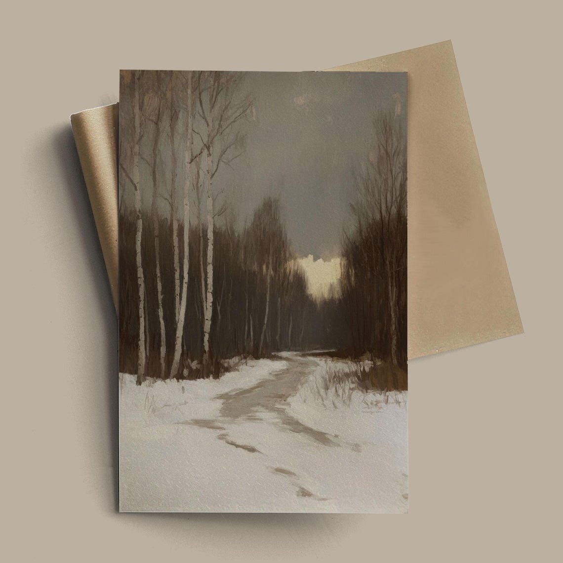 Snowy Birch Forest Path Golden Winter Light Landscape Poster - Image 3