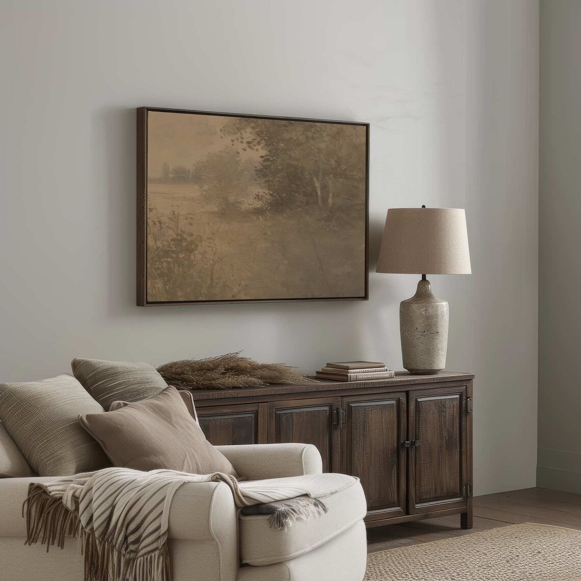 Sepia Landscape Art Print, Modern Oil Painting Style - Image 3