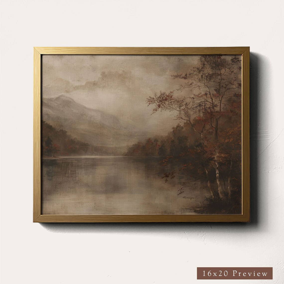 Moody Fall Lake Landscape, Vintage Autumn Art Print - Image 4