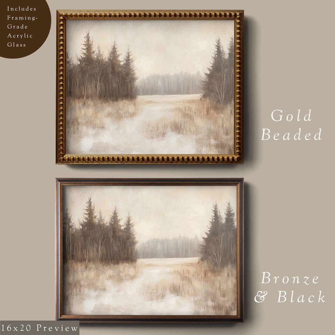 Winter Forest Clearing Pines And Birch Neutral Landscape Poster - Image 4