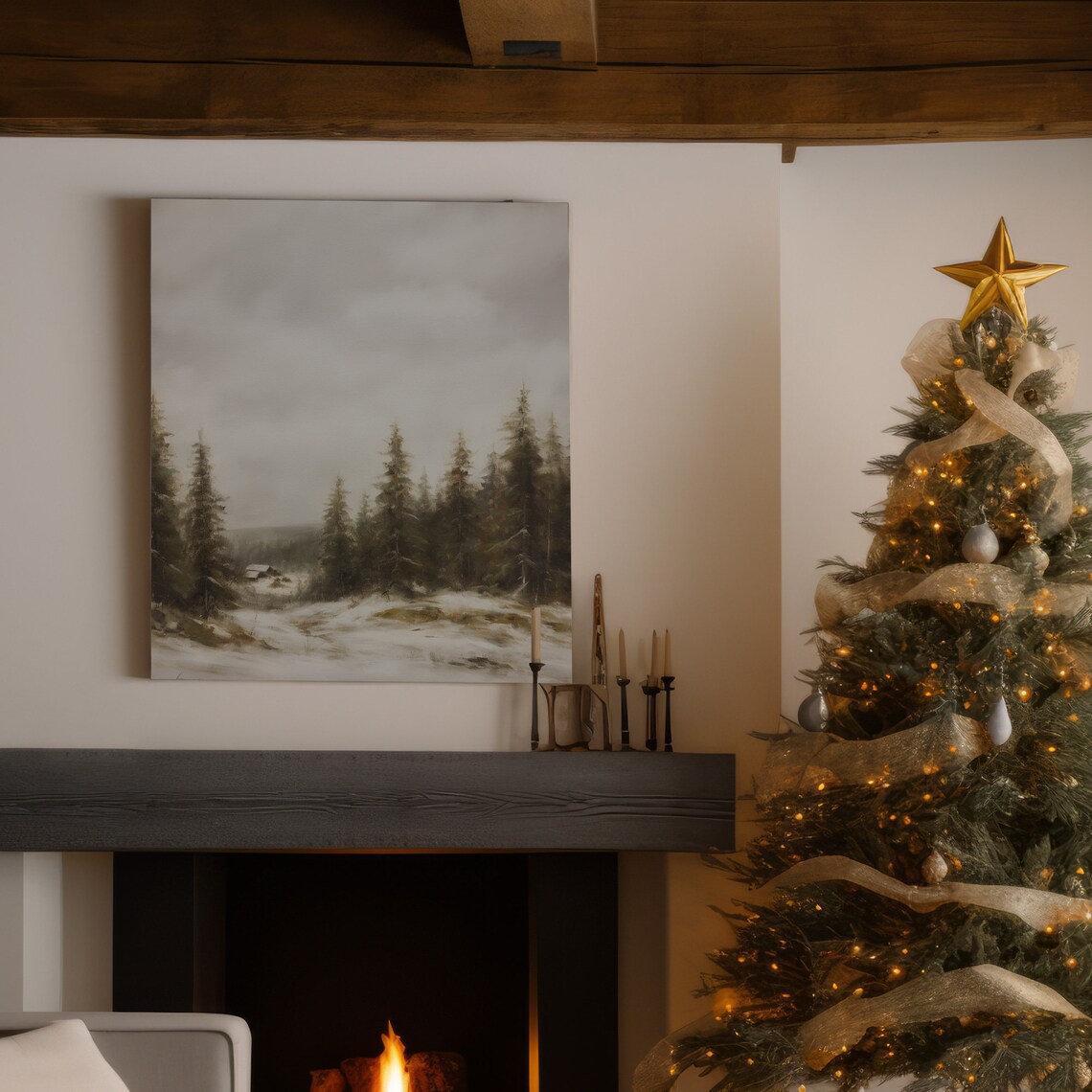 Winter Pine Forest Christmas Art Print, Rustic Landscape - Image 4