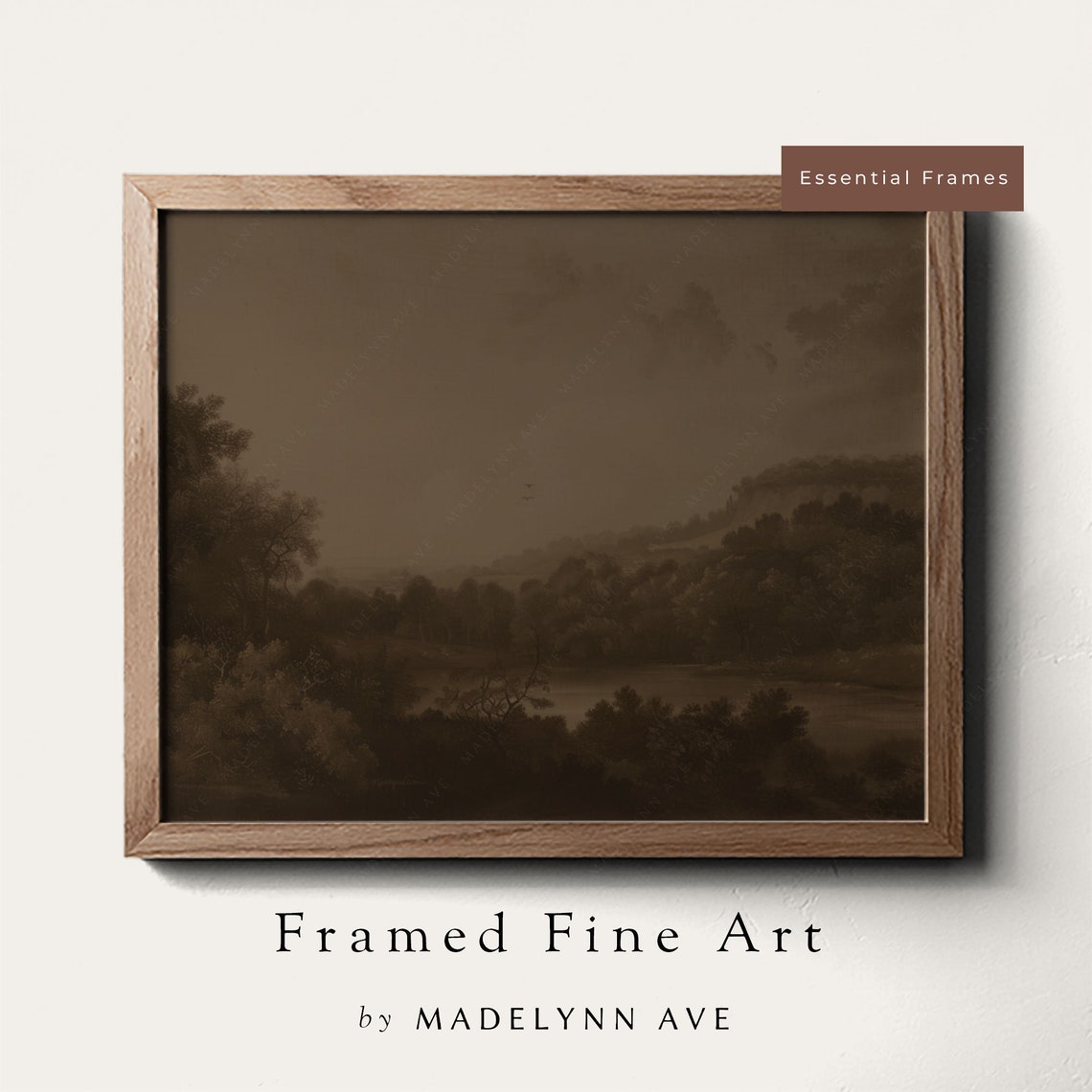 Framed Moody Mountain Landscape Art Print Modern Cottage Style Wall Art For Fall Dark Vintage Oil Painting For Living Room Wood Frame
