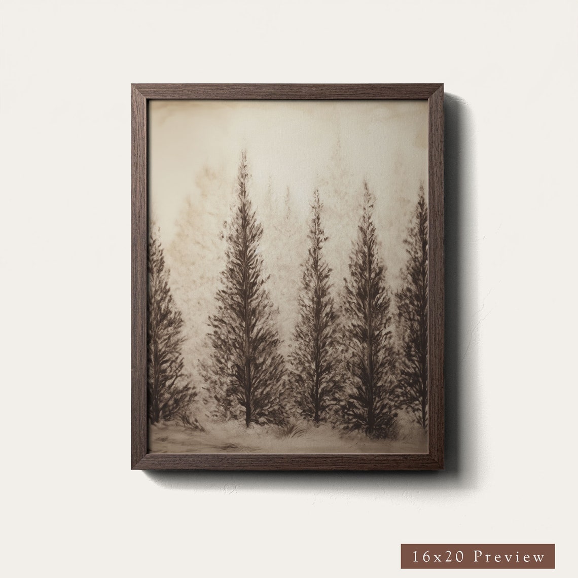 Framed Antique Pine Trees Art Print Vintage Modern Style Charcoal Wall Art Neutral Rustic Pine Forest For Living Room Wood Frames - Image 4