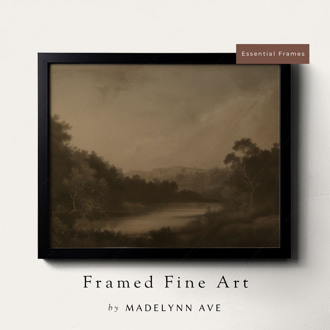 Vintage Moody Riverside Cottage Landscape Art Print