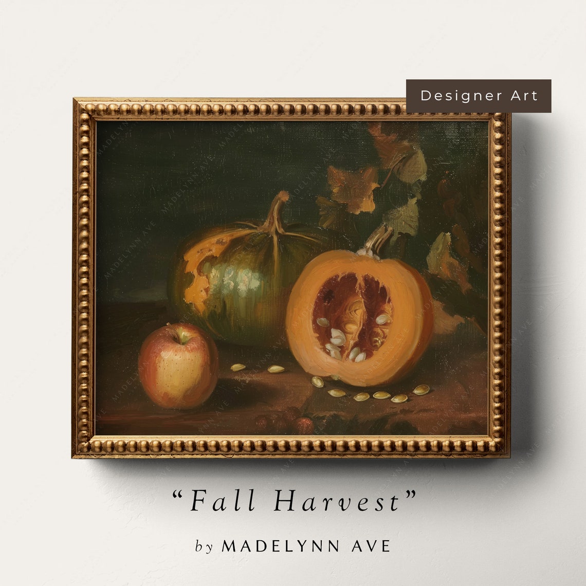 Fall Harvest Pumpkin Apple Autumn Still Life Vintage Art Poster