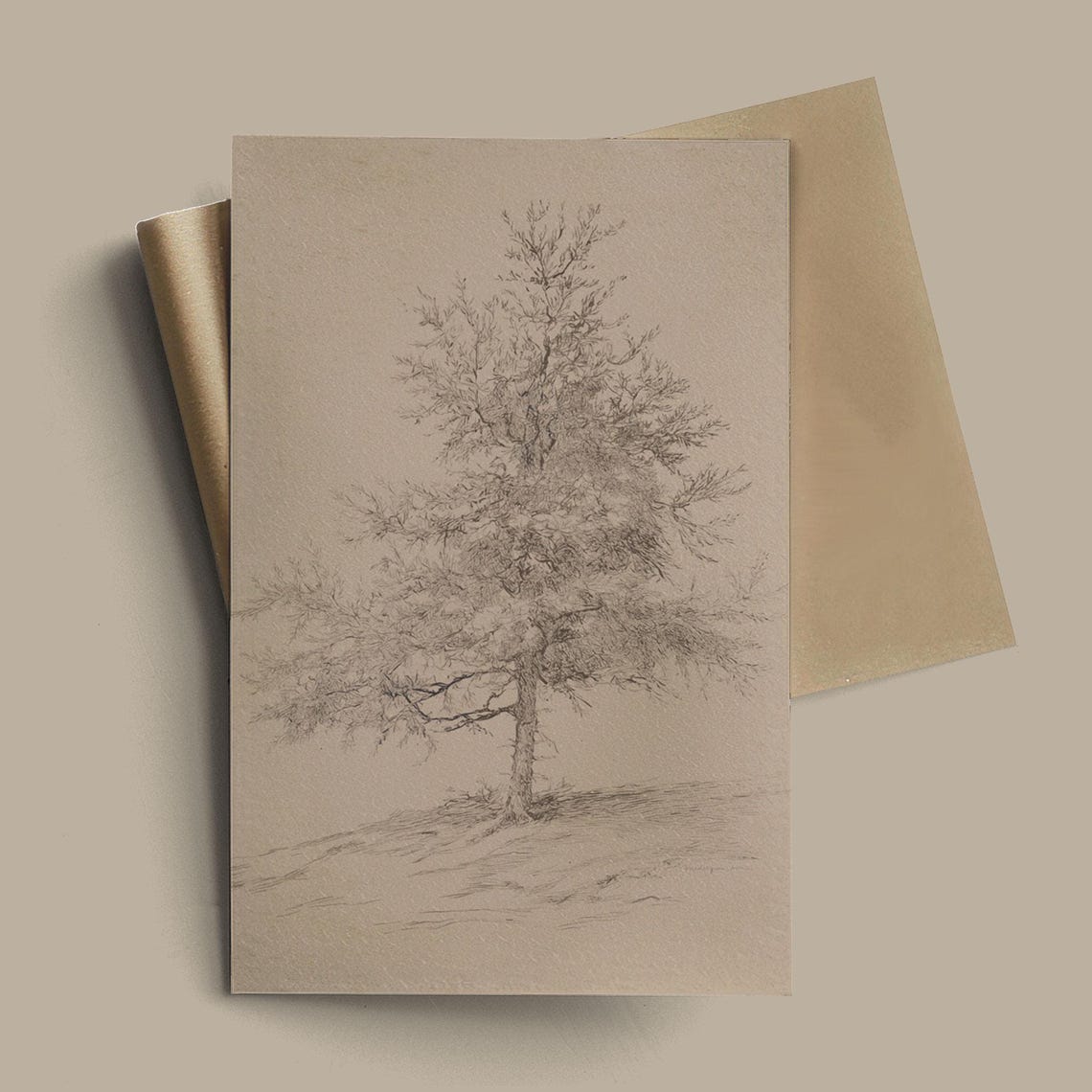 Pine Tree Sketch Gicle Art Print Framed Unframed Vertical Neutral Christmas Wall Art Moody Subtle Vintage Style Winter Holiday Decor - Image 3