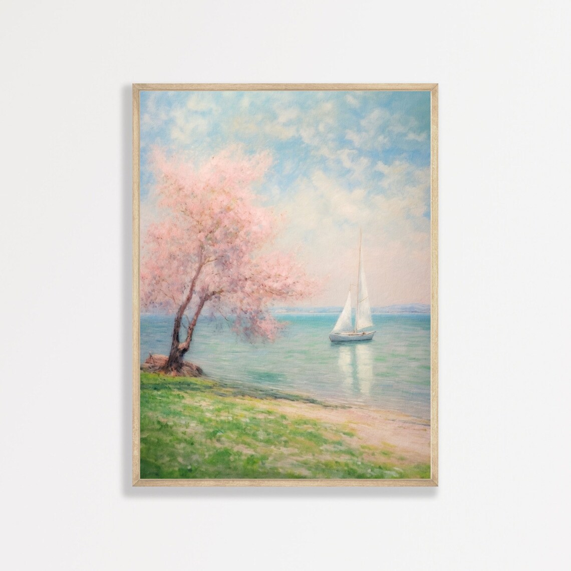Retro Sailboat Spring Nautical Landscape Art Print