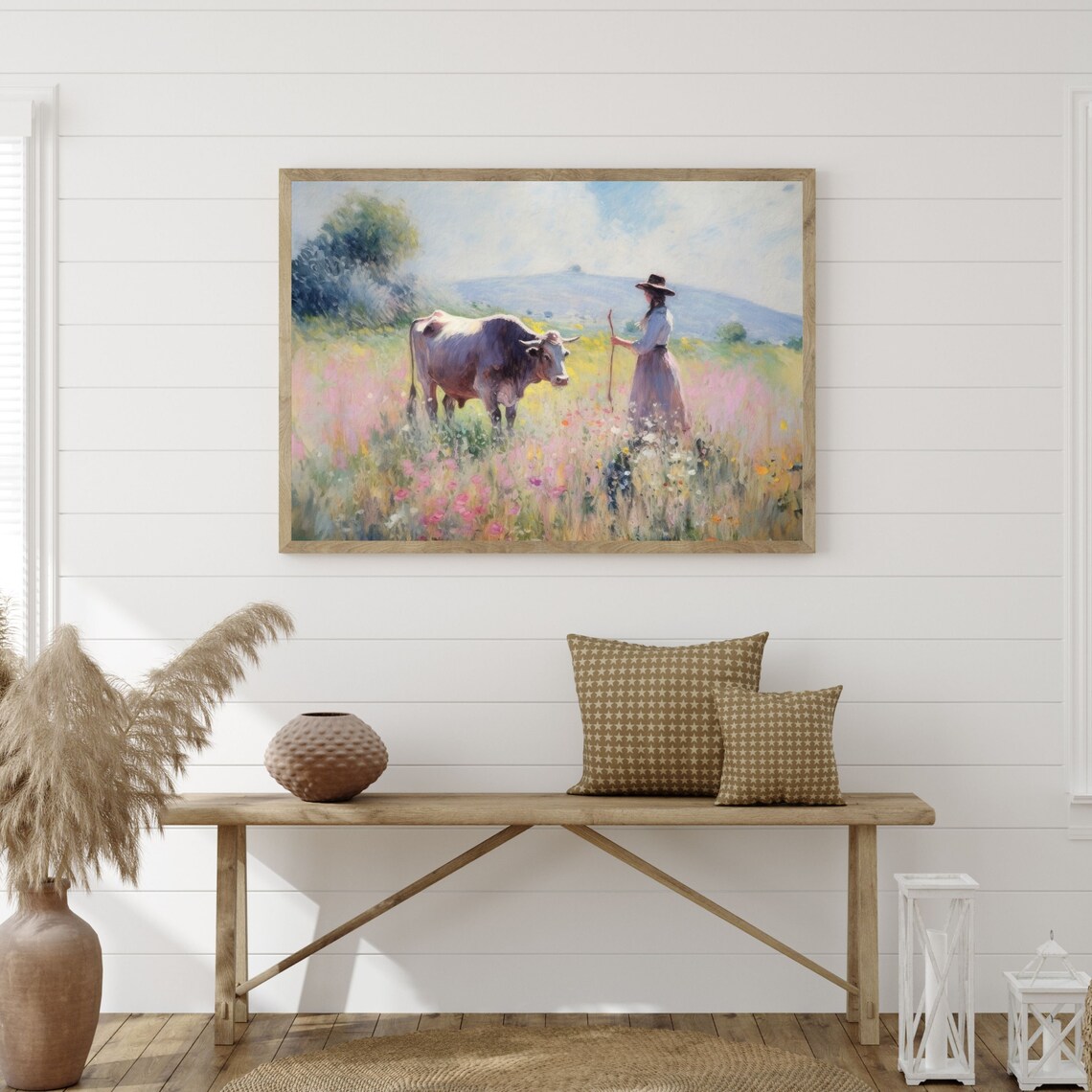 Rustic Farm Retro Countryside Painting Art Print - Image 3