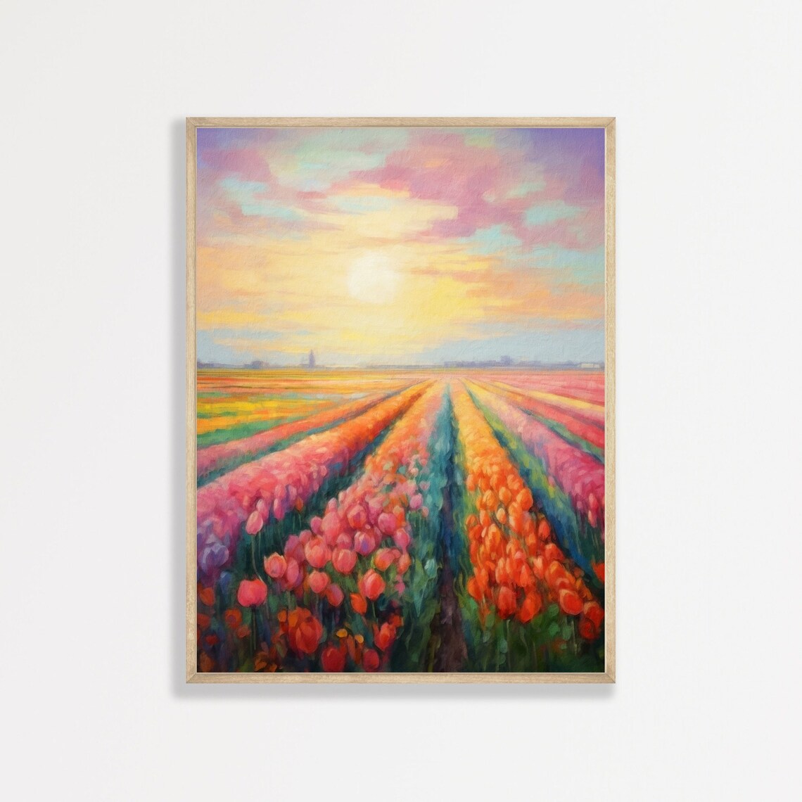 Colorful Tulip Field Retro Countryside Art Print