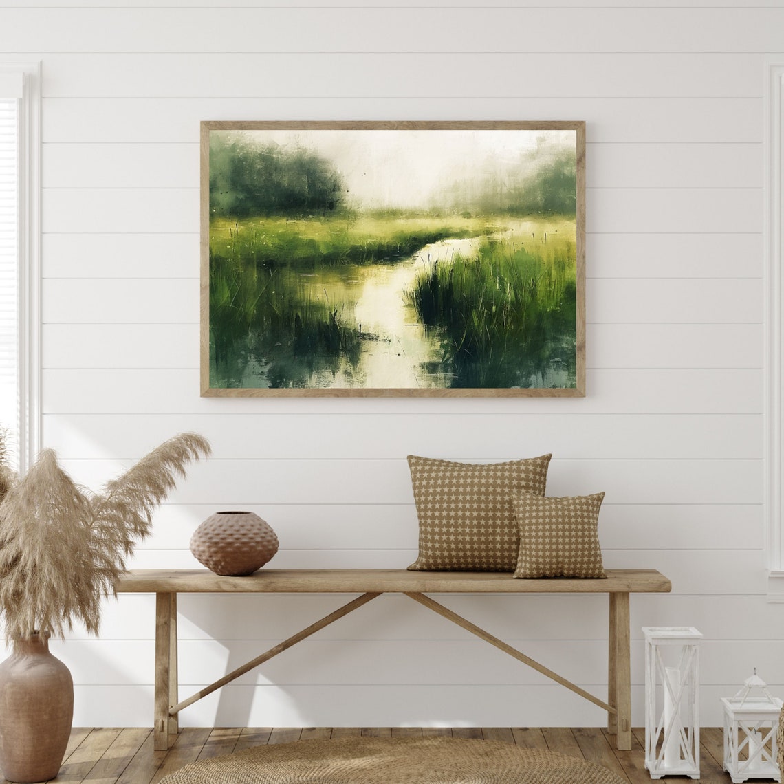 Abstract Landscape Wall Art Moody Vintage Oil Painting Minimal Modern Green Wall Decor Antique Living Room Print P 495 - Image 3