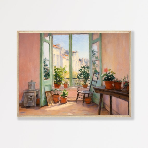 Paris Interior Art Print, Retro Pink Botanical Decor