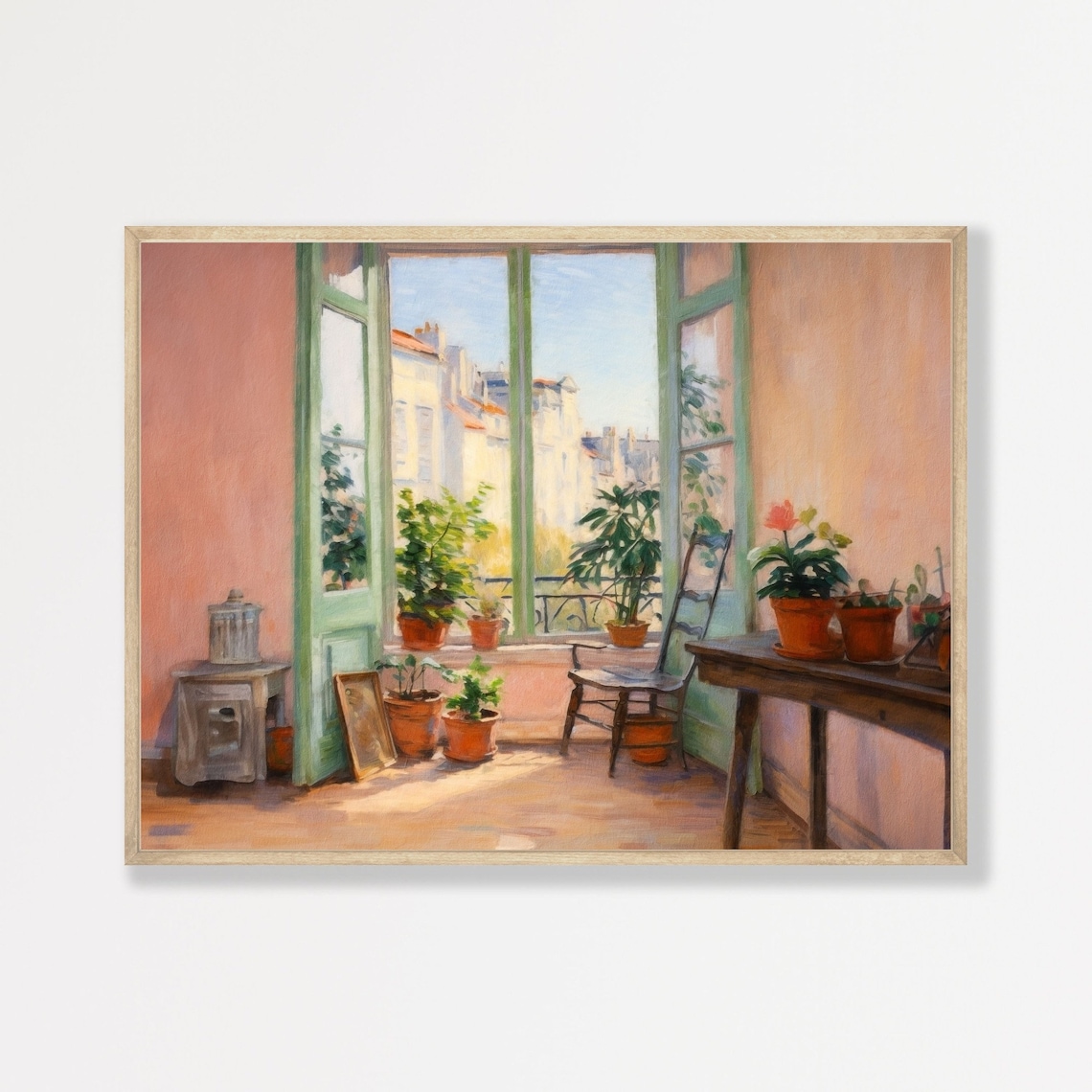 Paris Interior Art Print, Retro Pink Botanical Decor