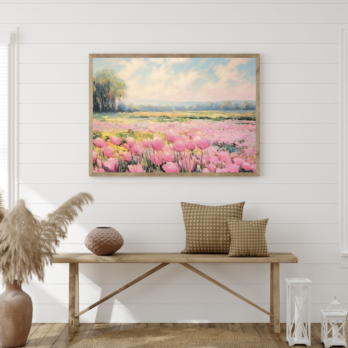 Tulip Field Retro Pink Landscape, Vintage Art Print - Image 3