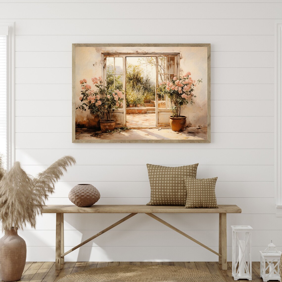 Open French Doors to a Rose Garden Sunlit Courtyard Wall Art Print - Image 3