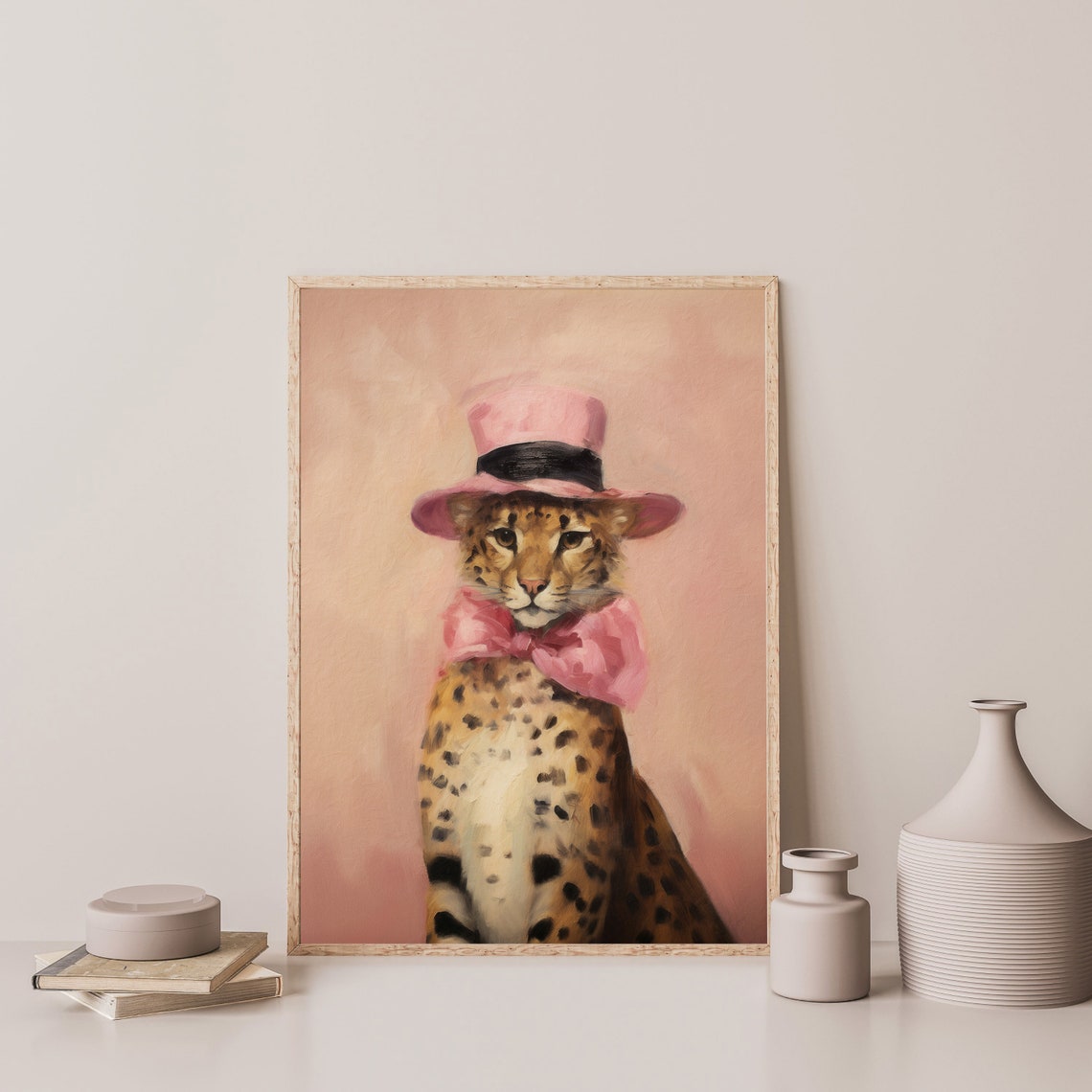 Cheetah In Pink Top Hat And Bow Tie Cute Animal Portrait Poster - Image 3