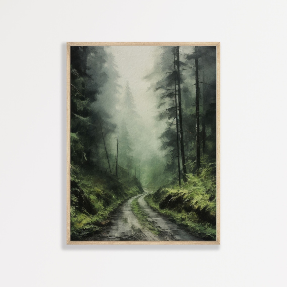 Moody Nature Landscape Painting, Retro Dark Forest Art Print