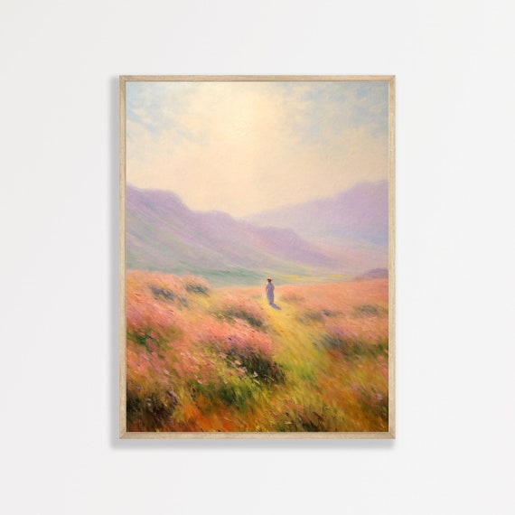 Abstract Landscape Painting Retro Countryside Nature Art Print Minimal Aesthetic Farmhouse Cottage Decor P 883