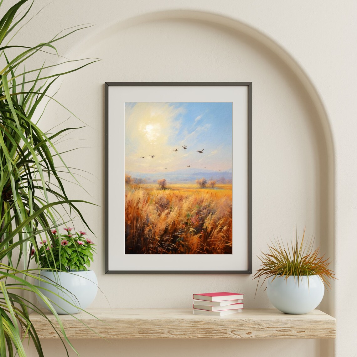 Retro Wheat Field Country Landscape Art Print - Image 2