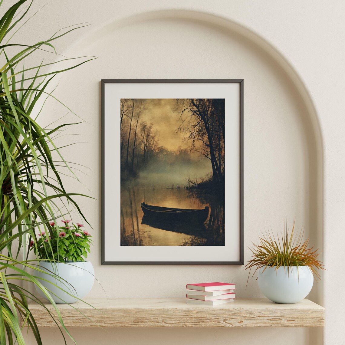 Moody Lake, Vintage Night Landscape Art Print, Dark Academia - Image 2