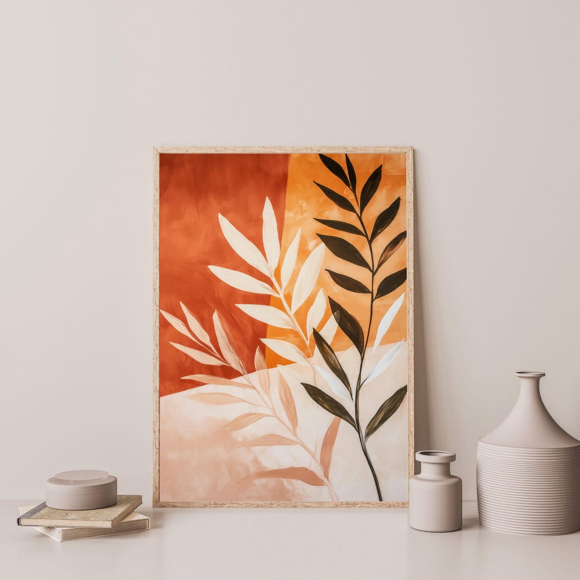 Abstract Botanical Leaves Burnt Orange Sunset Boho Modern Art Poster - Image 3
