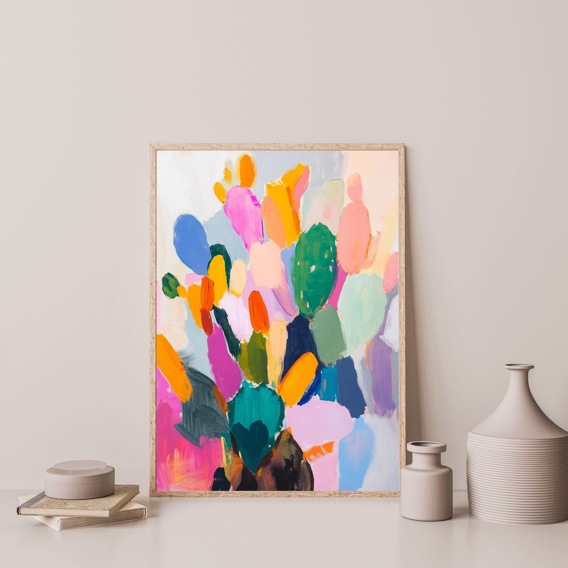 Colorful Abstract Cactus Bold Brushstrokes Vibrant Modern Art Poster - Image 3