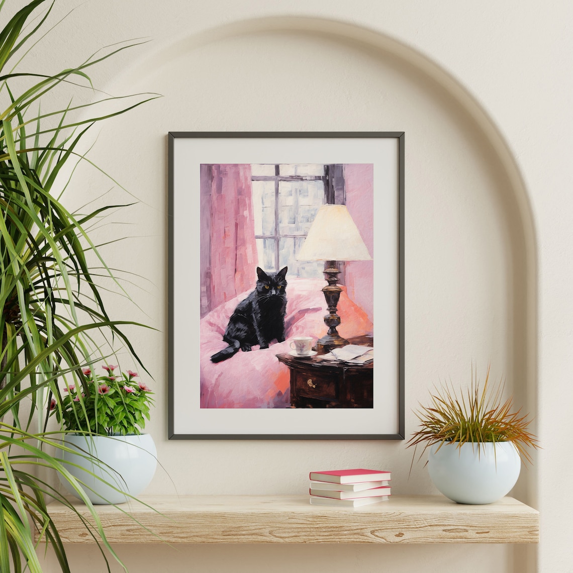 Black Cat Retro Pink Minimal Vintage Art Print - Image 2