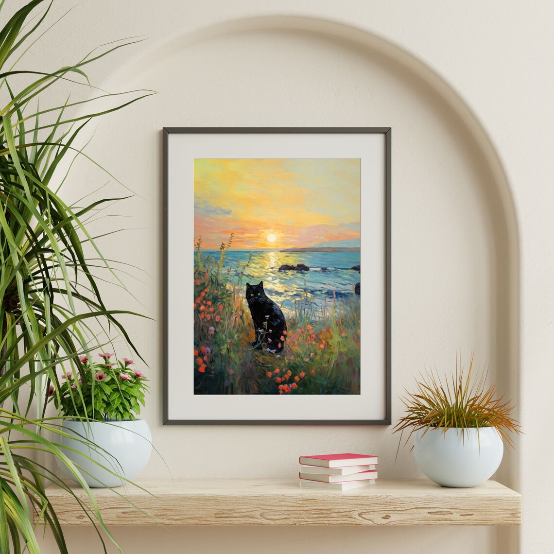 Monet-Inspired Cat Coastal Seascape Wall Art Print - Image 2
