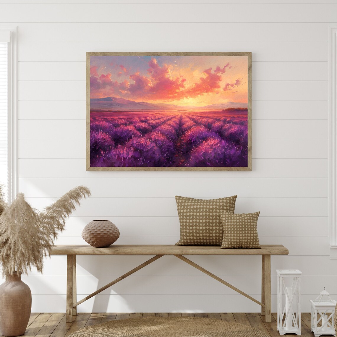 Lavender Field Sunset Purple Rows Mountain Horizon Travel Poster - Image 3