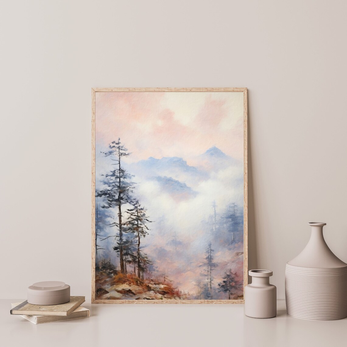 Minimal Tree Top Painting Vintage Landscape Painting Modern Abstract Wall Art Muted Pastel Tone Decor P 309 - Image 3