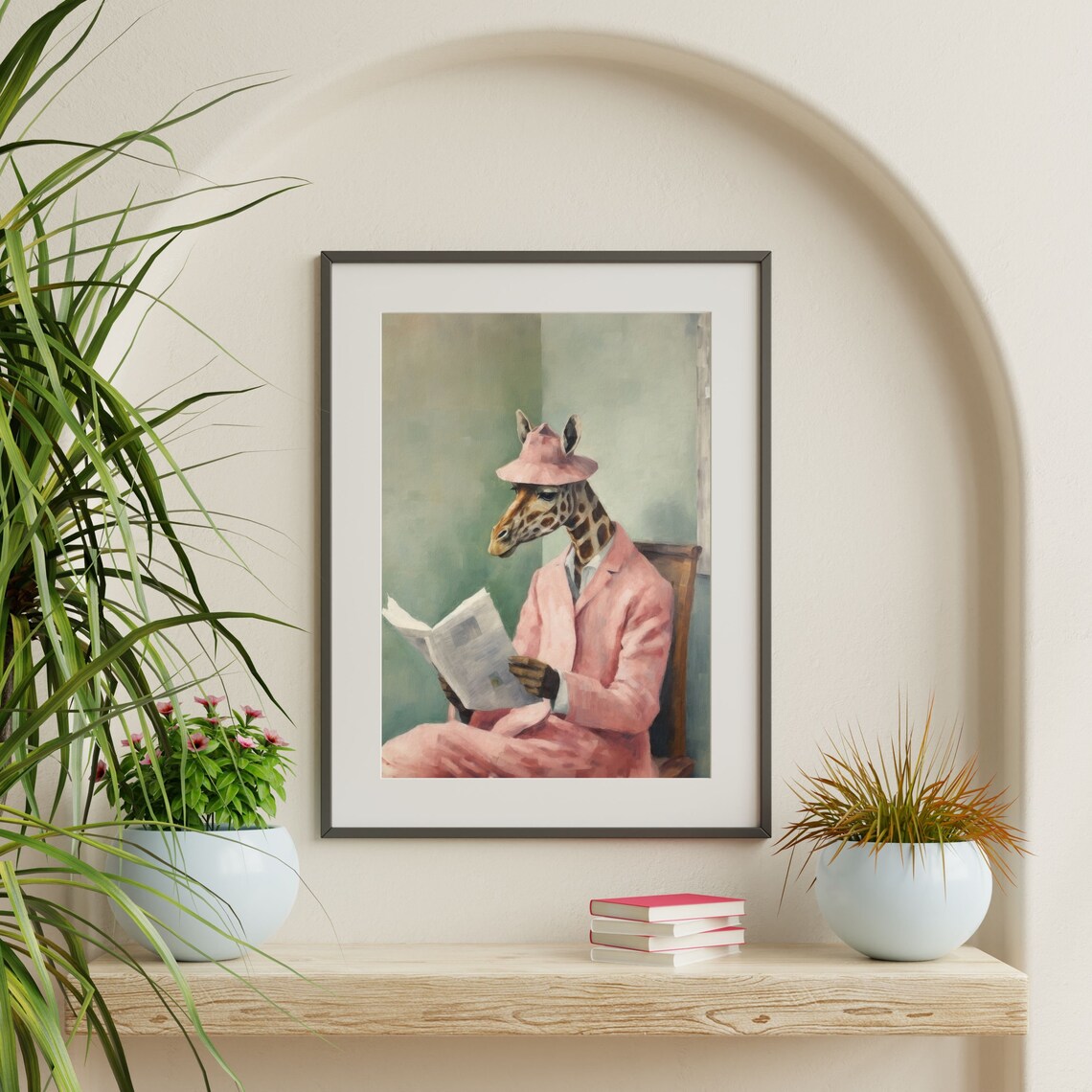 Reading Giraffe Vintage Retro Animal Art Print - Image 2