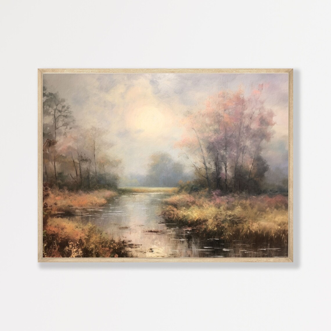 Vintage River Landscape Art Print, Lake House Decor