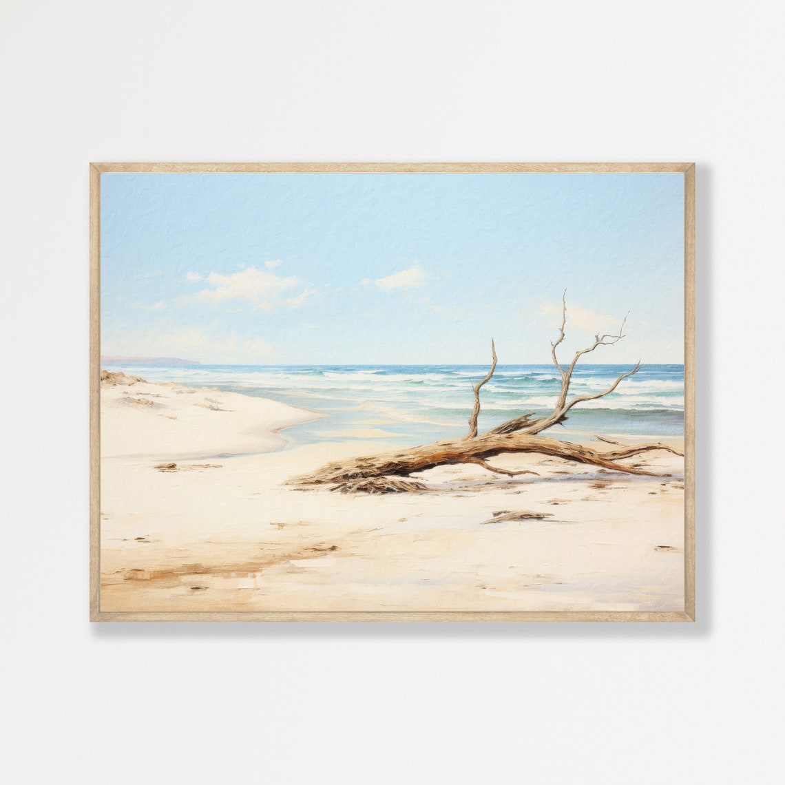 Driftwood Beach Log White Sand Blue Ocean Serene Coastal Poster
