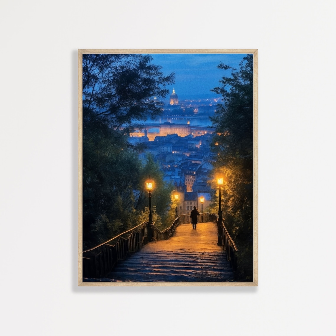 Moody Dark Night Cityscape Vintage Travel Poster