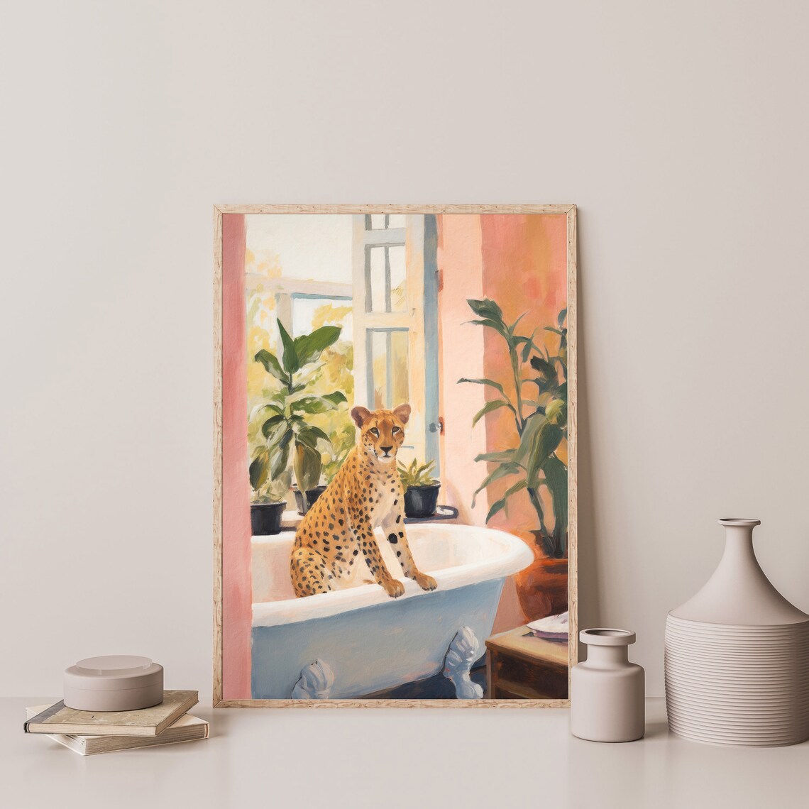 Cheetah Bathroom Retro Eclectic Wall Art Poster - Image 3