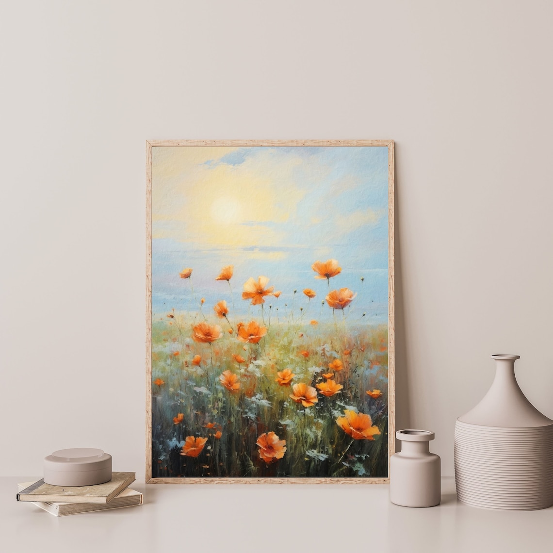 Orange Flowers Retro Floral Nursery Art Print - Image 3