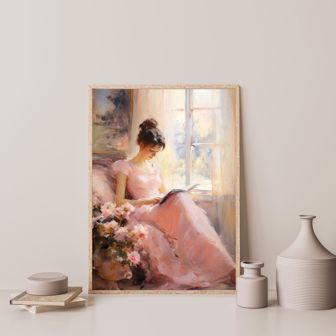 Reading Woman Retro Portrait Art Print, Vintage Style - Image 3