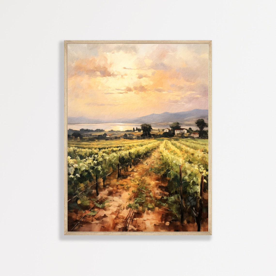Vintage Vineyards Painting Antique Country Landscape Print Rustic Antique Farmhouse Decor P 611