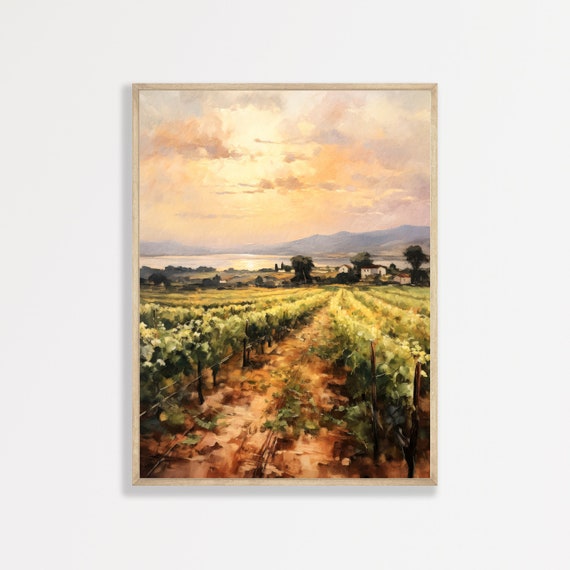 Vintage Vineyards Painting Antique Country Landscape Print Rustic Antique Farmhouse Decor P 611