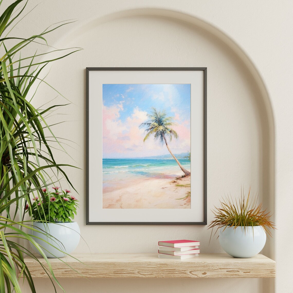 Retro Tropical Palm Tree Coastal Art Print, Pastel - Image 2
