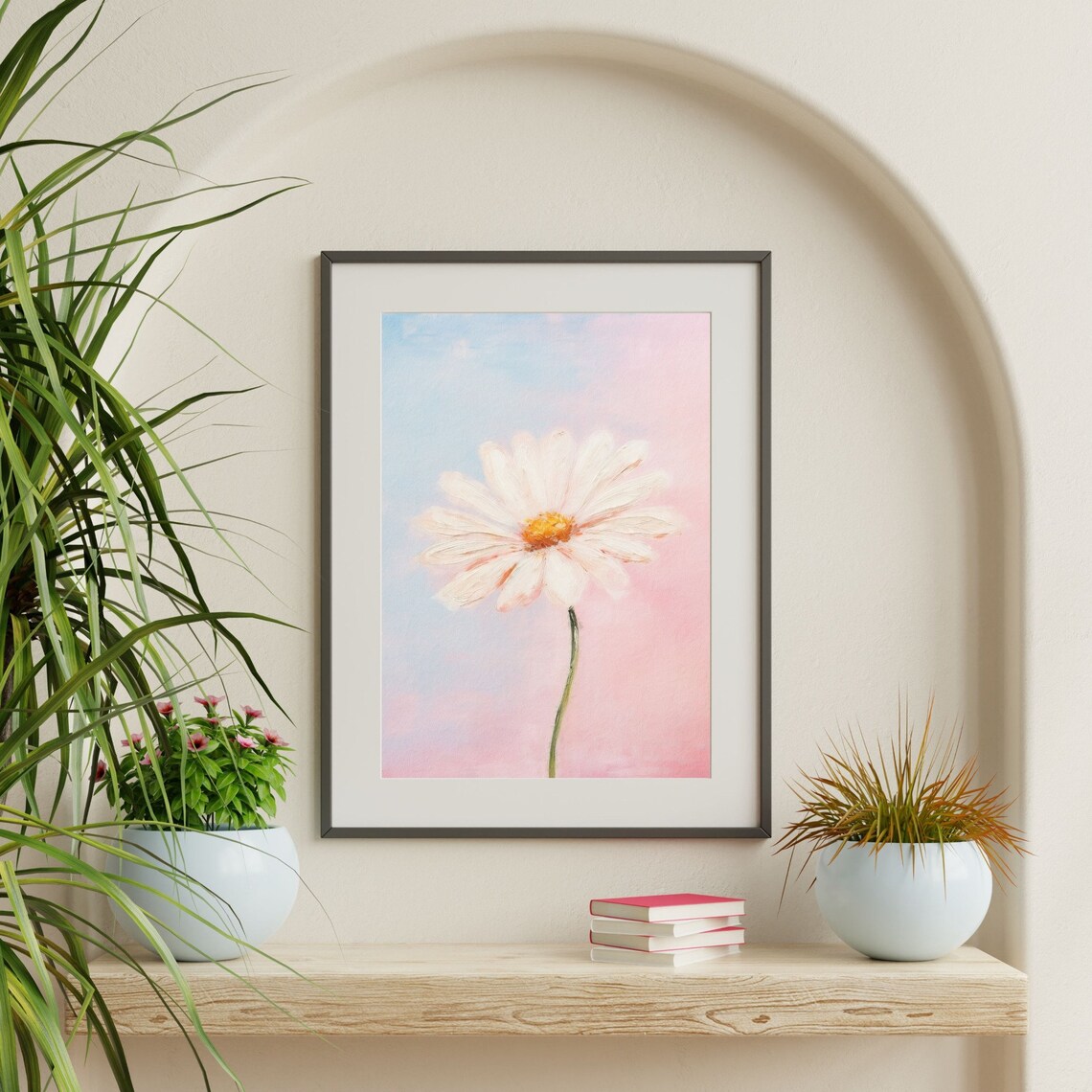 Minimal Daisy Flower Painting Art Print, Retro Decor - Image 2