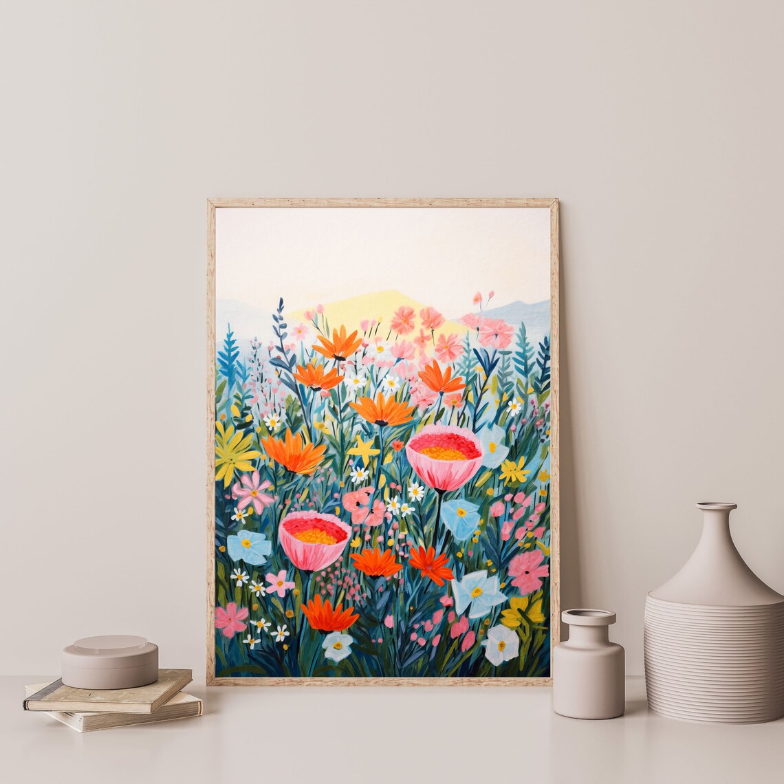 Colorful Flowers Painting, Retro Boho Wall Art Print - Image 3