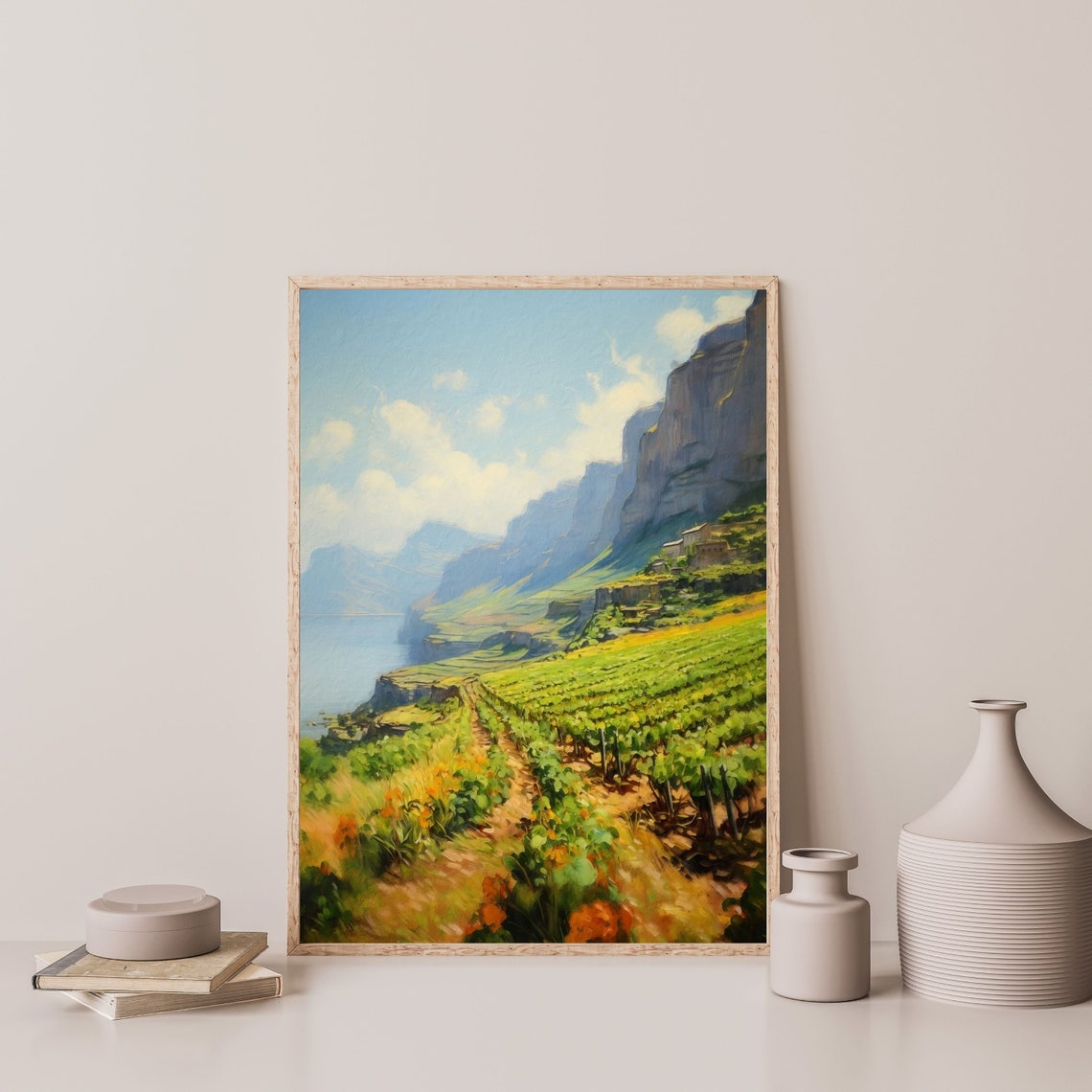 Coastal Vineyard Terraces Cliffs Above Sparkling Sea Travel Poster - Image 3