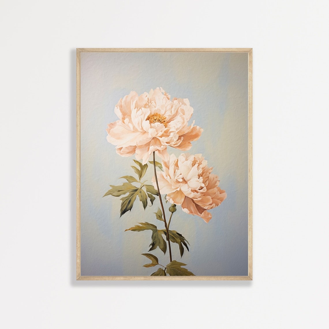 Blush Peony Pair Soft Botanical Floral Vintage Style Art Print