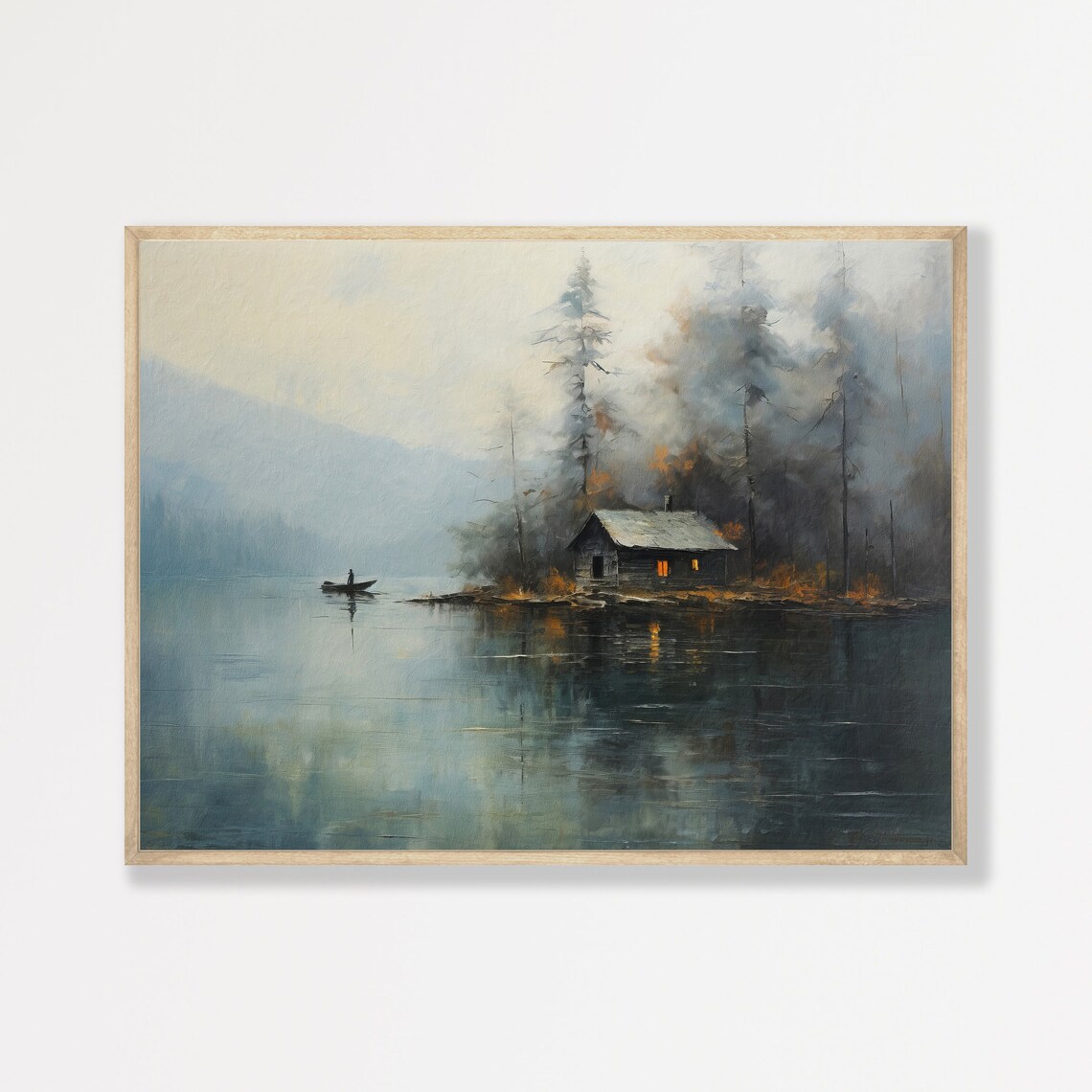 Moody Lake Painting, Vintage Landscape Art Print