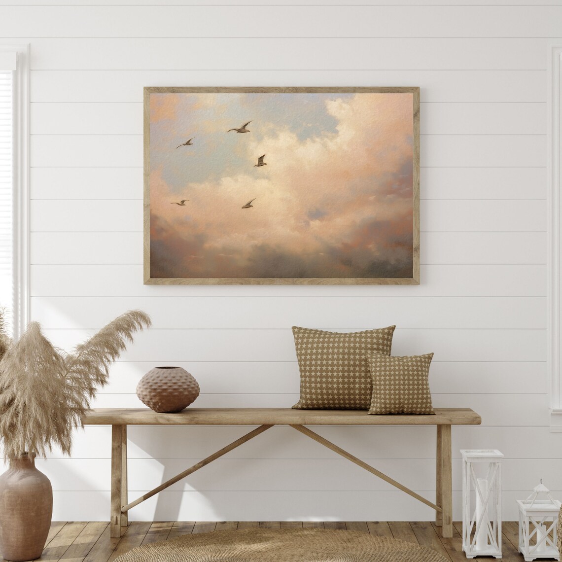 Clouds And Birds Minimal Vintage Neutral Art Print - Image 3