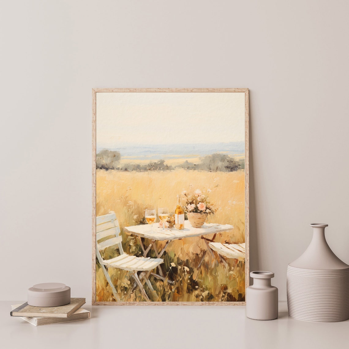 Wine Picnic Table in a Golden Wheat Field Summer Afternoon Wall Art - Image 3